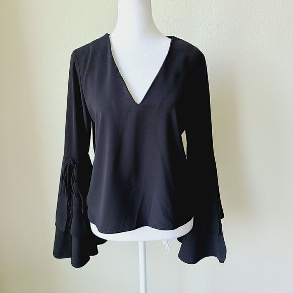 Witchy Whimsigoth‎ Black Shirt Blouse Sz Small Bell Sleeves Fairygrunge NEW - Picture 1 of 12